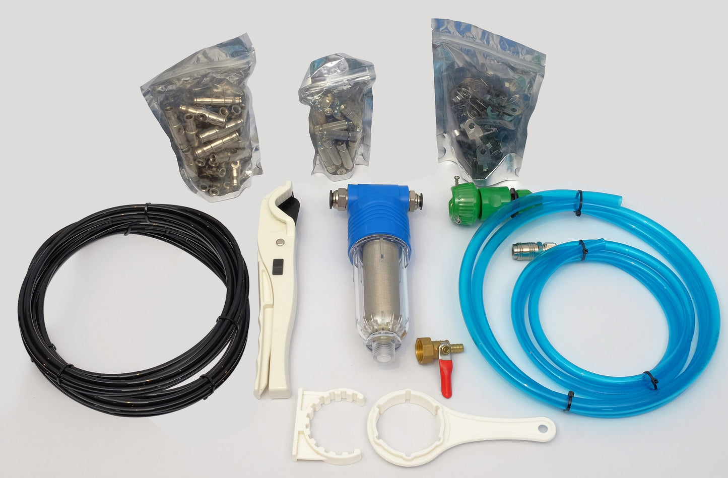 Kit PROFESIONAL racire terasa, pentru terasa restaurant, comanda BLUETOOTH, pompa 70bar, 30 duze inox antipicatura pentru max 65mp