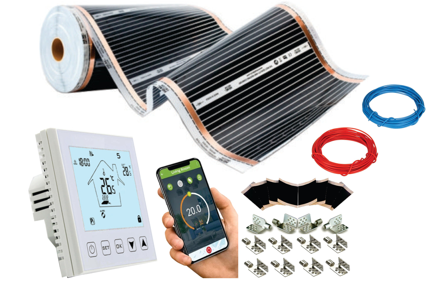 Kit incalzire pardoseala cu film incalzire 160W/mp +termostat digital WIFI, pentru 3.00 mp