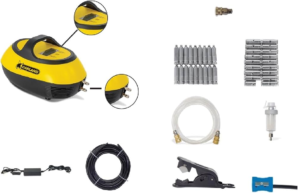 Kit PROFESIONAL racire terasa cu programator, pentru restaurant, bar, plaja, piscina : pompa 50bar, 18 duze inox, pentru 50mp