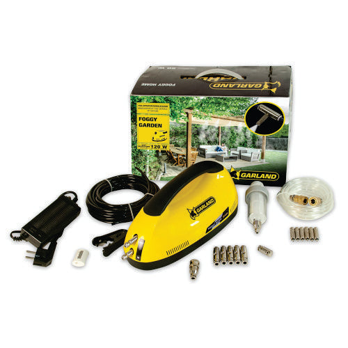 Kit PROFESIONAL racire exterioara pentru curte, foisor, terasa restaurant, bar, plaja, piscina : pompa 40bar cu programator, 6 duze inox antipicatura