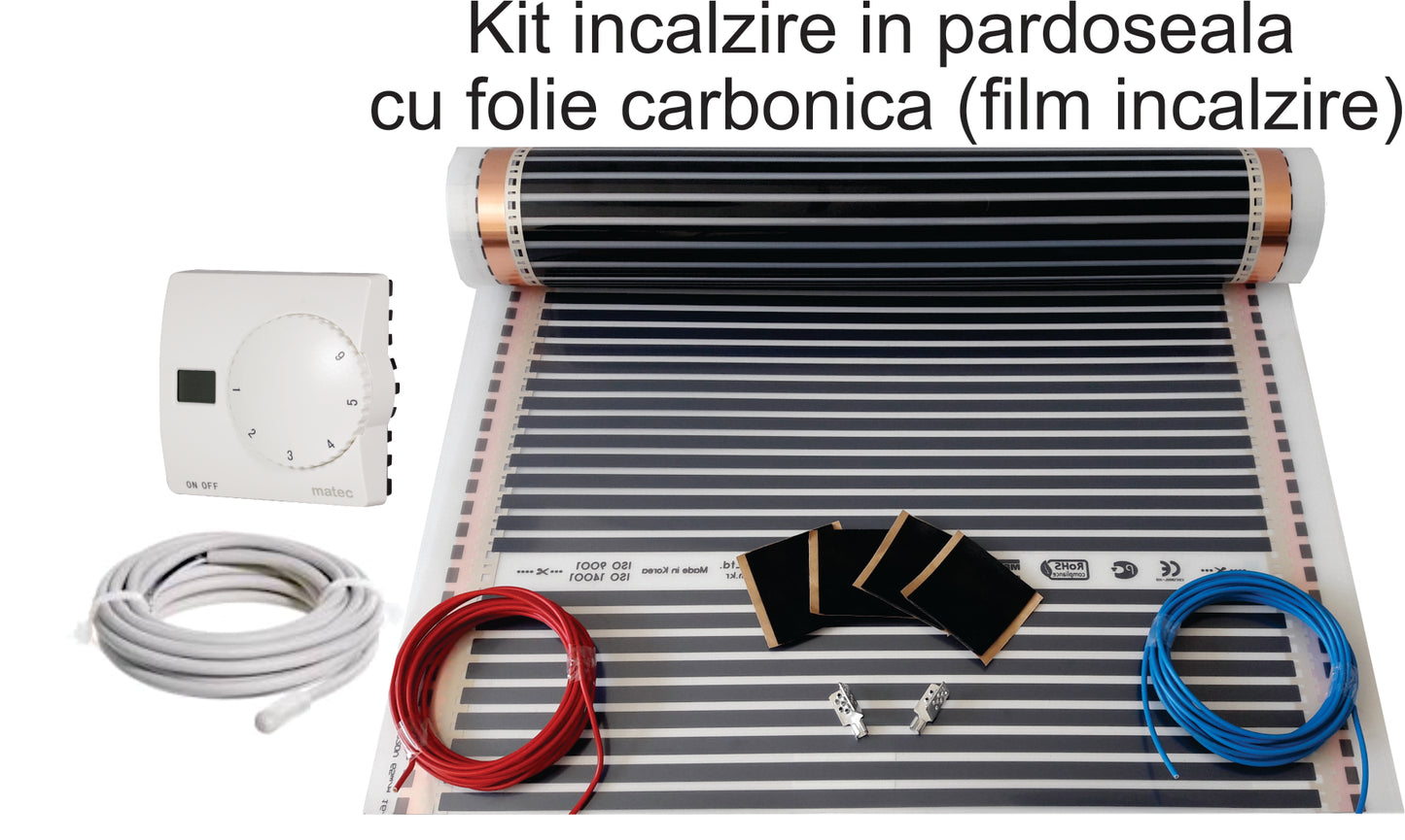 Kit incalzire pardoseala cu folie carbonica + termostat analogic, pentru 2.00mp