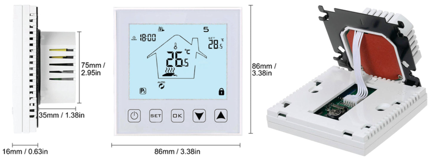 Termostat digital programabil, butoane tactile, pentru comanda sistemelor electrice de incalzire in pardoseala + panouri infrarosu