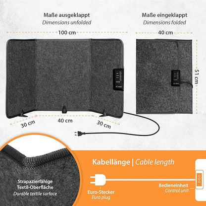 Panou încălzitor pentru picioare, panou infraroșu pliabil pentru birou, termostat reglabil, 260W,  3 trepte de căldură