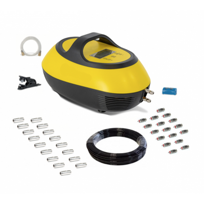 Kit PROFESIONAL racire terasa cu programator, pentru restaurant, bar, plaja, piscina : pompa 50bar, 18 duze inox, pentru 50mp