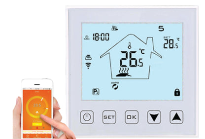 Termostat WIFI,  digital programabil, butoane tactile, pentru comanda sistemelor electrice de incalzire in pardoseala + panouri infrarosu