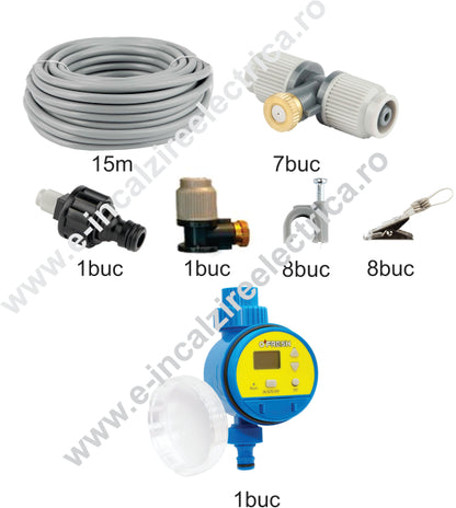 Set racire exterioara terase :  Kit racire exterioara 15m, 8duze pulverizare + temporizator apa _ STOC EPUIZAT