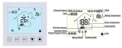 Termostat digital programabil, butoane tactile, pentru comanda sistemelor electrice de incalzire in pardoseala + panouri infrarosu